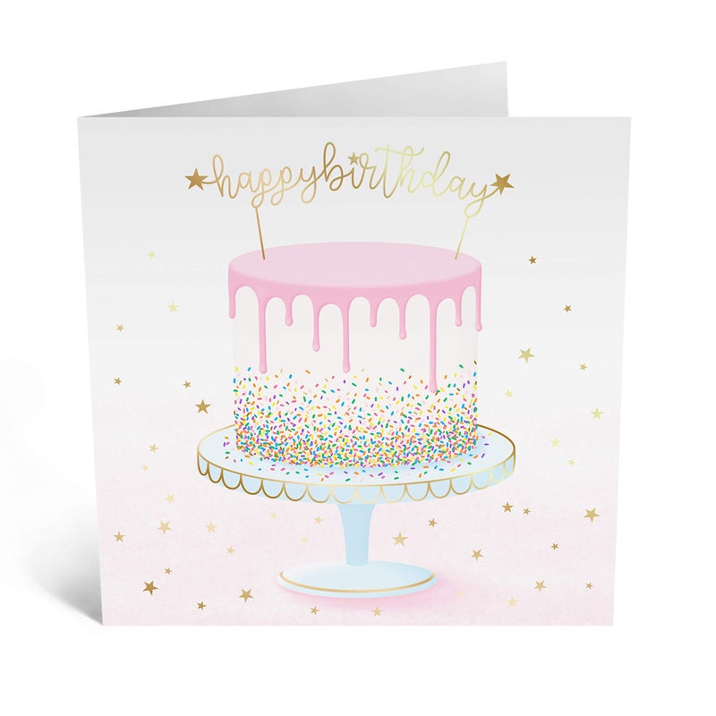 CENTRAL 23 Pretty Birthday Card â€“ Pink Drip Cake with Sprinkles â€“ Cute & Stylish Card for Her, Daughter, Niece, Sister, Mum, Granny, Colleagues, Friend, Girls, Women, Ladies - Comes with Stickers - Image 2